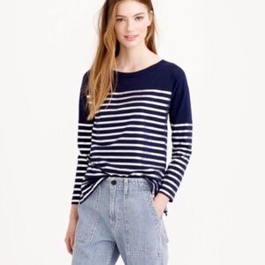 J. CREW Navy Blue With Silver Metallic Stripes 3/4 Sleeve Tee Size L